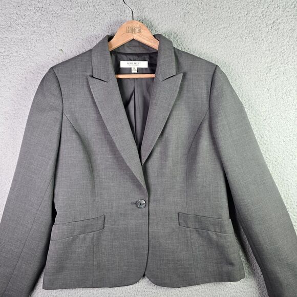 Nine West Gray Blazer Jacket 14 Double Vent Classic Career Wear Tailored Lined - Picture 14 of 16